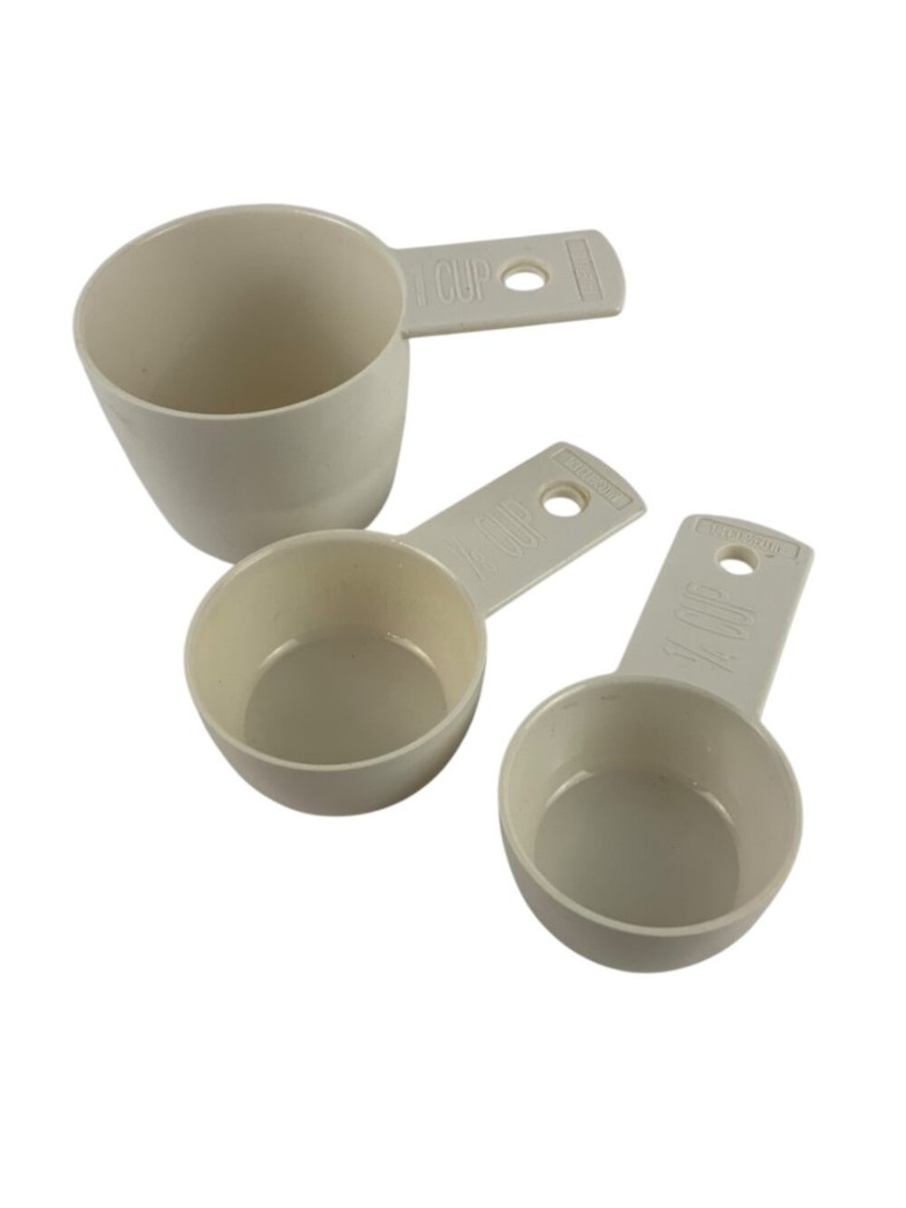Vintage Pyrex Measuring Cups Set Of 3 White Plastic 1/4 1/3 1 Cup Kitchen Tools